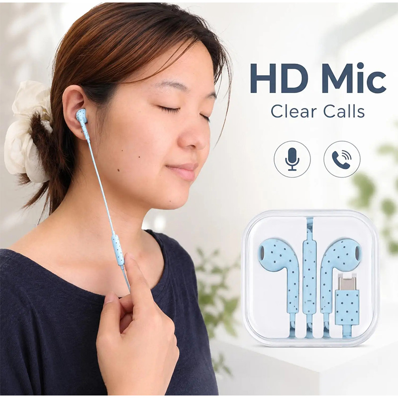 หูฟัง Type C ลายจุดและลายดาว ห - Wired Earphone Mic บทวิจารณ์และราคา