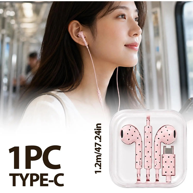 หูฟัง Type C ลายจุดและลายดาว ห - Wired Earphone Mic บทวิจารณ์และราคา