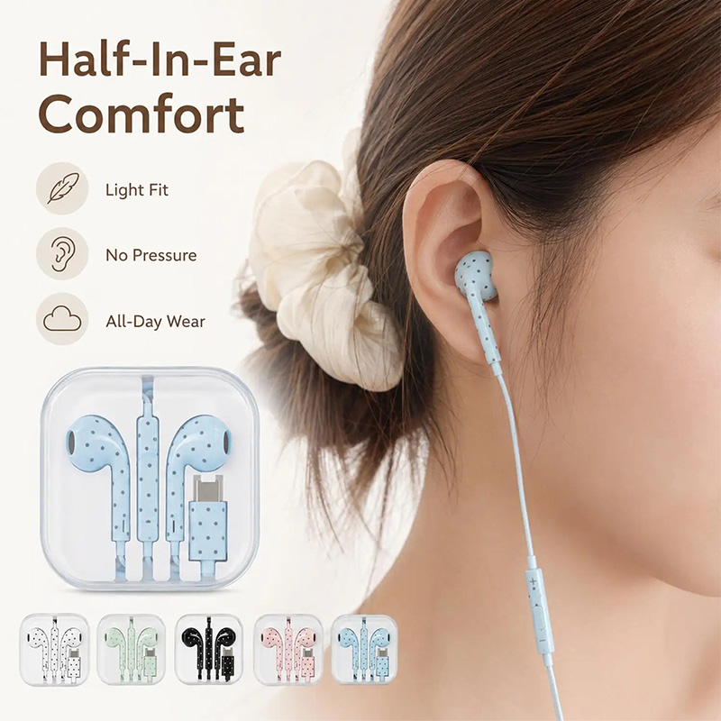 หูฟังแบบมีสายลายจุดน่ารัก รุ่น - Wired Earphone Mic บทวิจารณ์และราคา